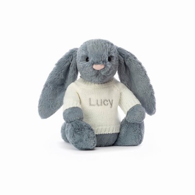 Jellycat Bashful Dusky Blue Conejo with Cream Jumper | DCJE-21835